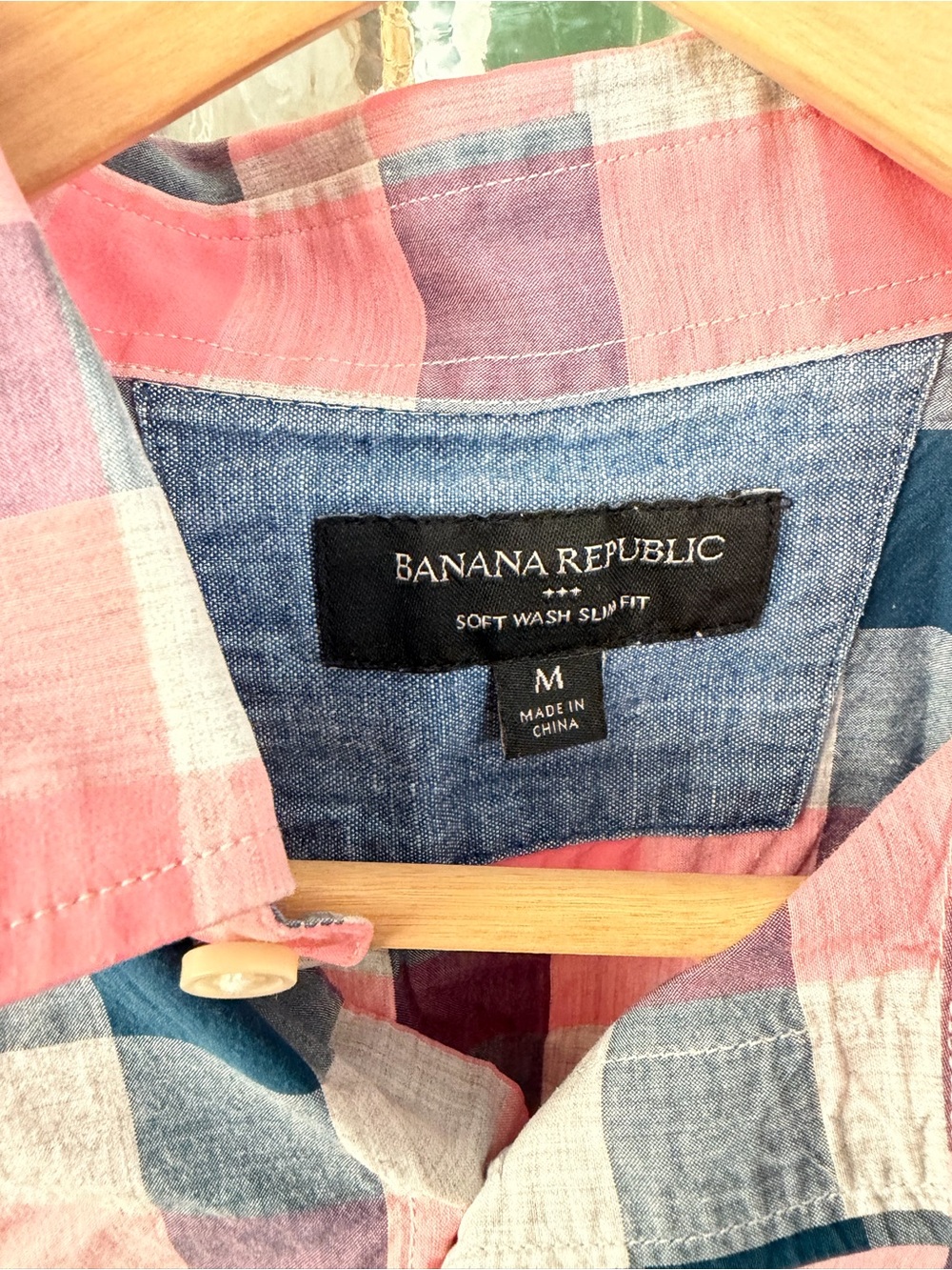 Banana Republic Coral and Navy Check Button-Down Shirt-00A - Picture 4 of 7